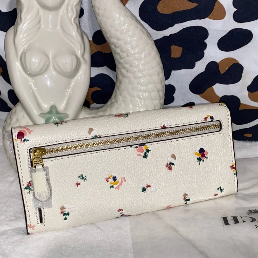 COACH WYN SOFT PEBBLE LEATHER WALLET WITH PAINT DAB FLORAL PRINT